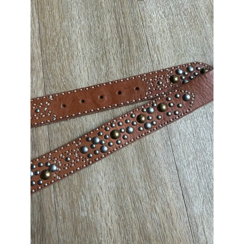 Western Studded Leather Belt Boho Festival CognacBrown PunkRock CowboyCowgirl